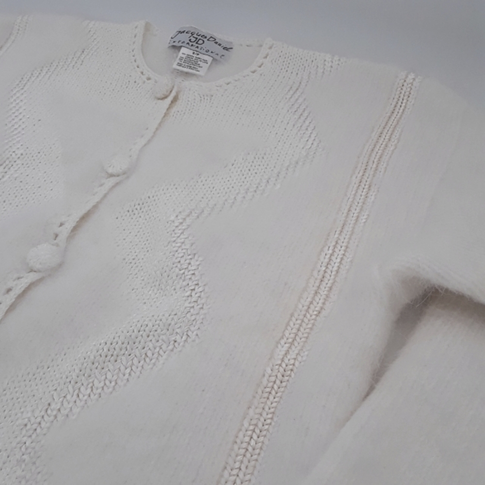 SOLD. Jacques Daniel. Angora Wool-Blend Knit Cardigan. Off-White. Small - Picture 10 of 16